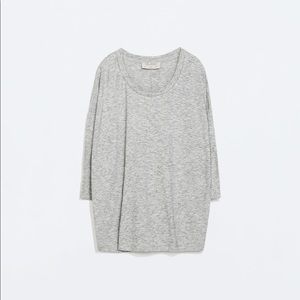 Zara Trafaluc Gray 3/4 Sleeve Scoop Neck Shirt S